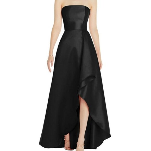 Alfred Sung Black Strapless Satin Gown D832